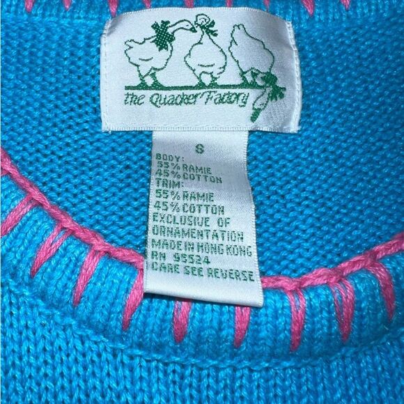 Vintage Beach Scene Knit Sweater Blue Summer Embroidered novelty Tunic Top Sz S - Picture 8 of 9